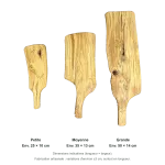 Dimensions indicatives des trois planches : 25 x 10, 35 x 13 et 50 x 14 cm ; variations artisanales d’environ +/-3 cm
