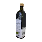 750 ml q-alimentaly organic extra virgin olive oil bottle, side view with label